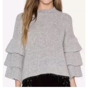 Endless Rose Waterfall 3/4 Tiered Sleeve Mohair Blend Gray Sweater‎ Elevated S